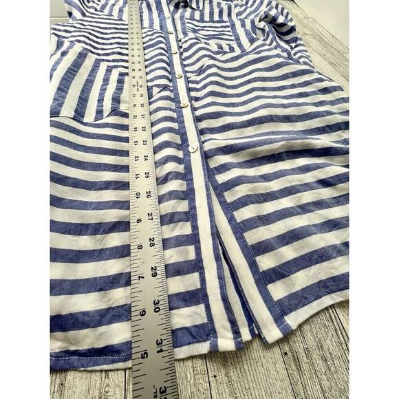 Chico’s Spliced Stripe Blue White Button Front Tunic Pockets Chicos Sz 0 (4-6) - Picture 9 of 11